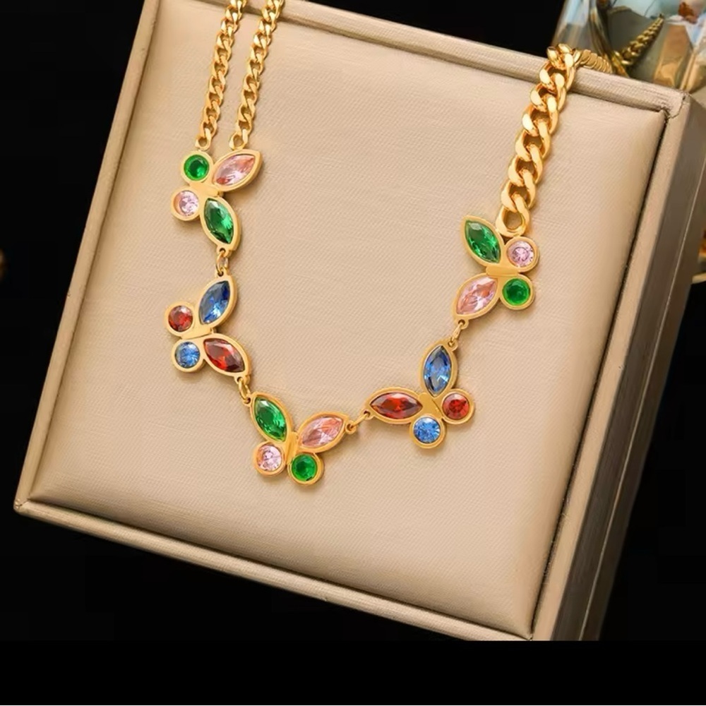 Choker necklace waterproof stainless steel Colored Crystals